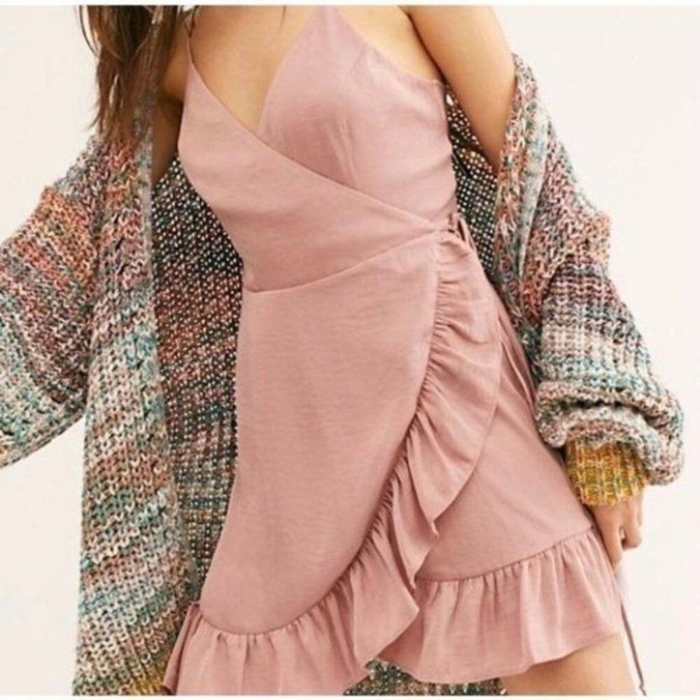 Free People All My Love Slip Wrap Ruffle Detail Sleeveless Mini Dress Size Small